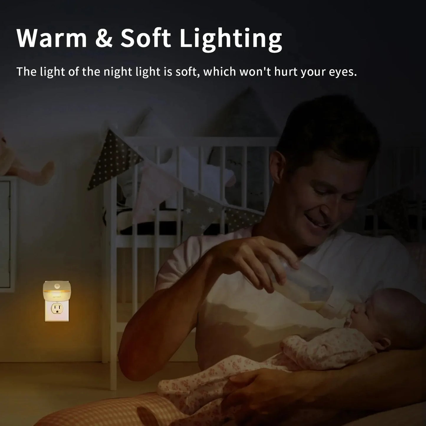💡 LED Motion Sensor Night Light – EU/US Plug | Dimmable Wall Lamp for Bedroom, Hallway, Kitchen & Kids Room