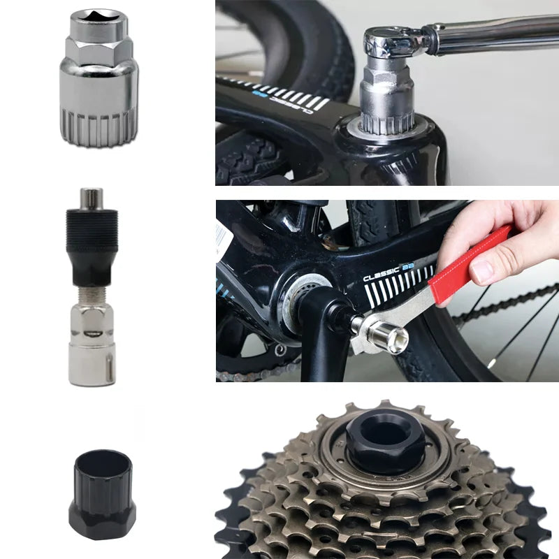 🔧 Bicycle Repair Tool Set – Chain Breaker, Crank Puller, Chain Measuring Ruler & Flywheel Remover for MTB & Outdoor Cycling