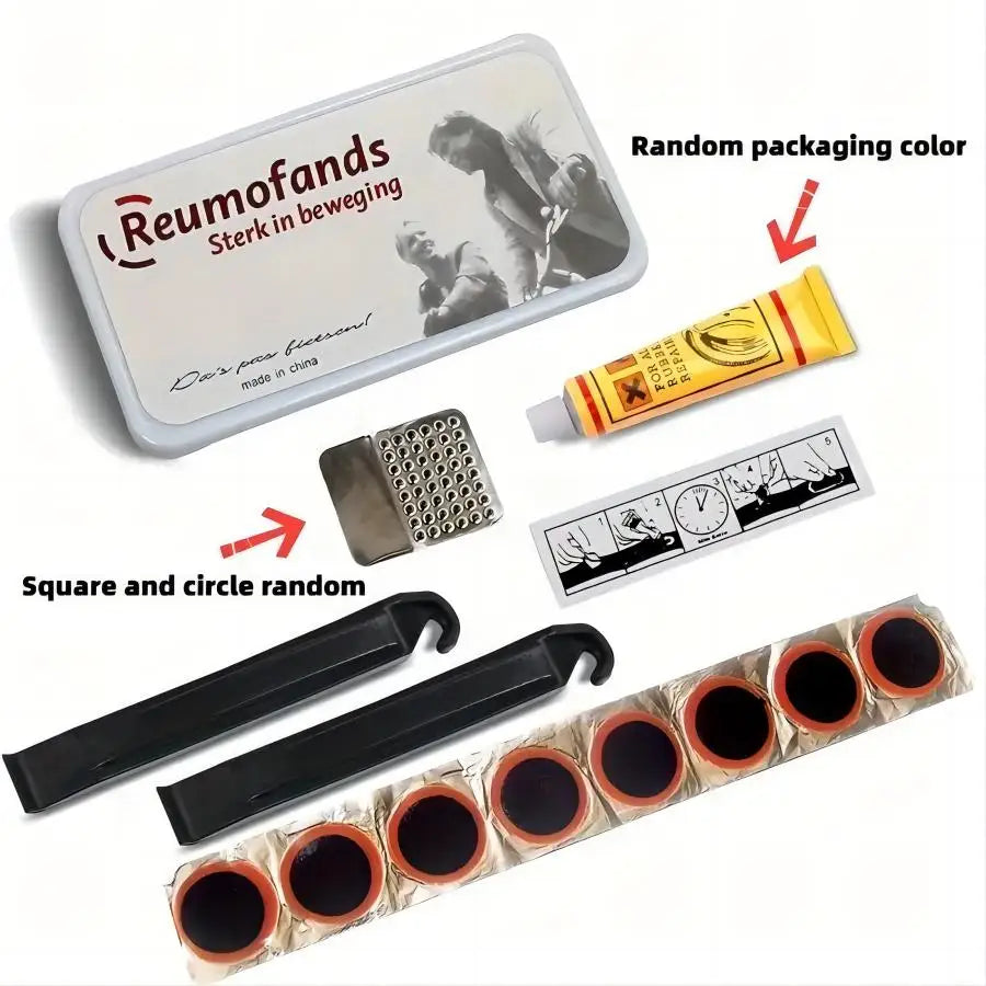 🚴‍♂️🔧 Bike Tire Repair Kit – Patches, Tire Film, Grinding Tool & Crowbar