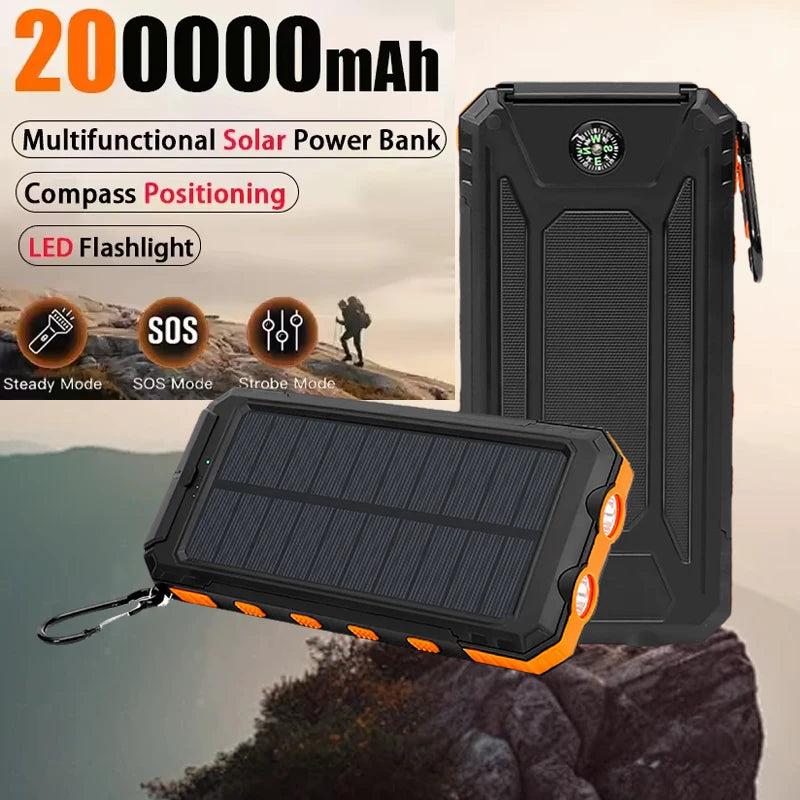 ☀️🔋 200,000mAh Solar Power Bank Ultra-High Capacity | Fast Charging | Outdoor-Ready | Multi-Device Support  Compatible with iPhone · Samsung · Huawei · Tablets · USB Devices