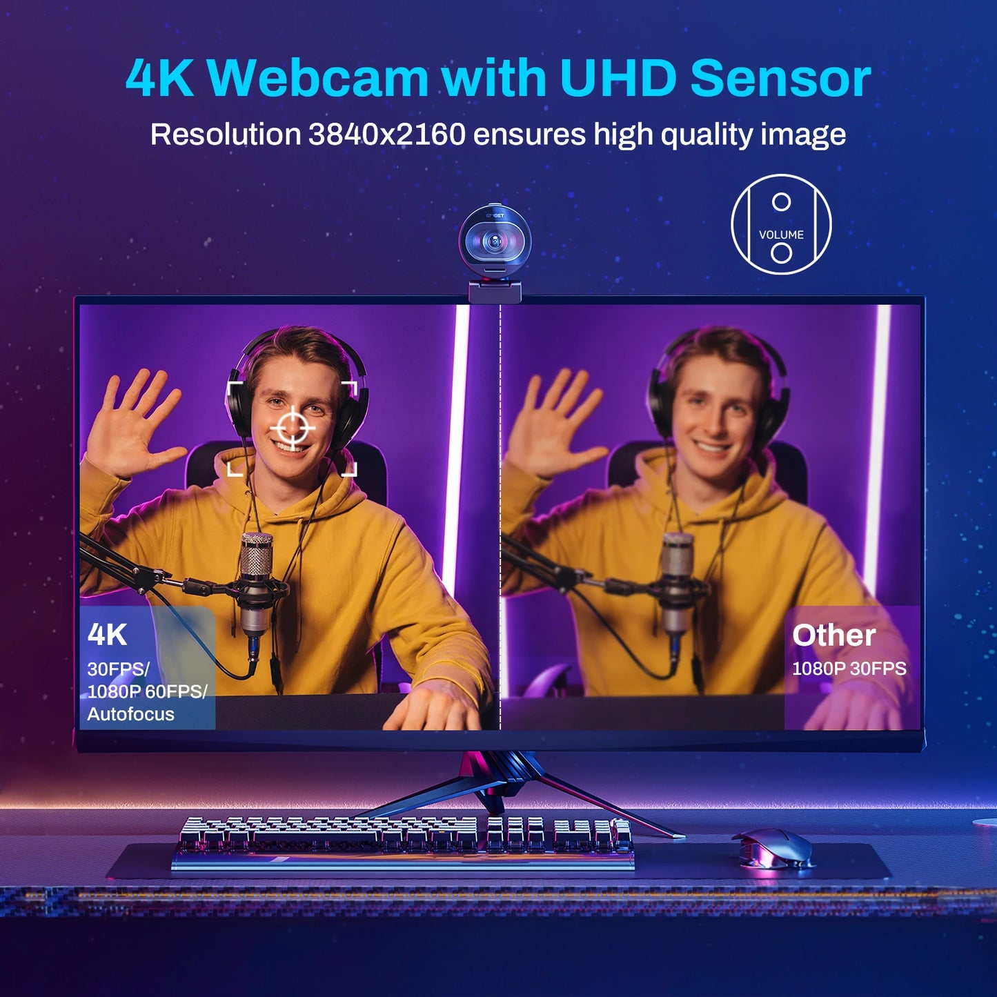 🎥 EMEET S600 4K Streaming Webcam – 1080P @ 60FPS USB Camera with Autofocus & Built‑In Microphones for TikTok & YouTube Live