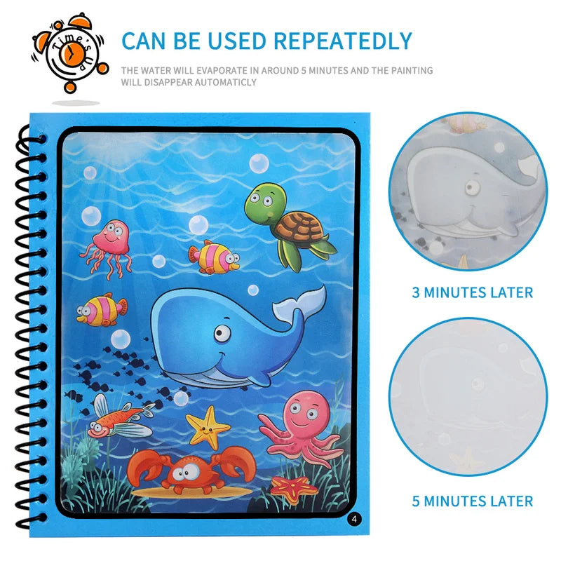 📚✨ Magic Water Drawing Book – Reusable Montessori Sensory Toy