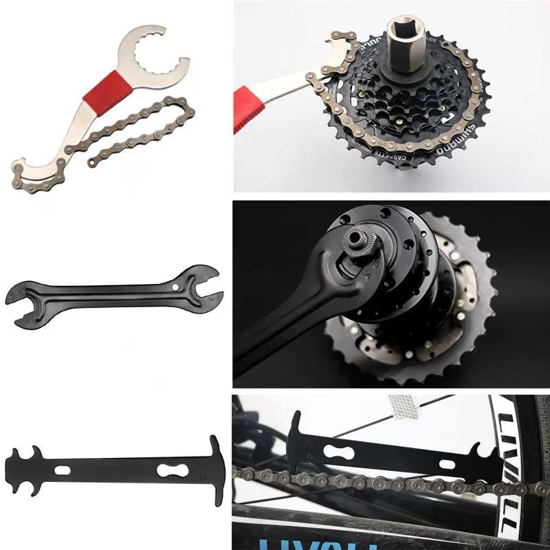 🔧 Bicycle Repair Tool Set – Chain Breaker, Crank Puller, Chain Measuring Ruler & Flywheel Remover for MTB & Outdoor Cycling