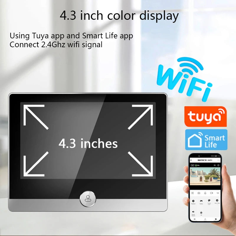 🔔 Security - Tuya Smart WiFi Video Doorbell – 1080P Peephole Camera with 4.3" Display