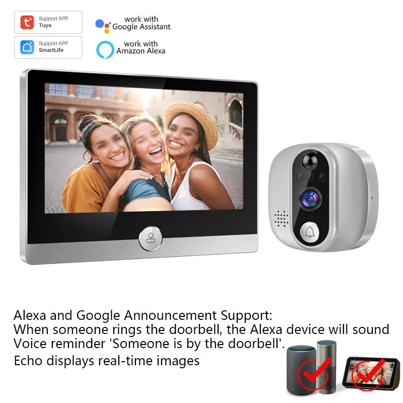 🔔 Security - Tuya Smart WiFi Video Doorbell – 1080P Peephole Camera with 4.3" Display