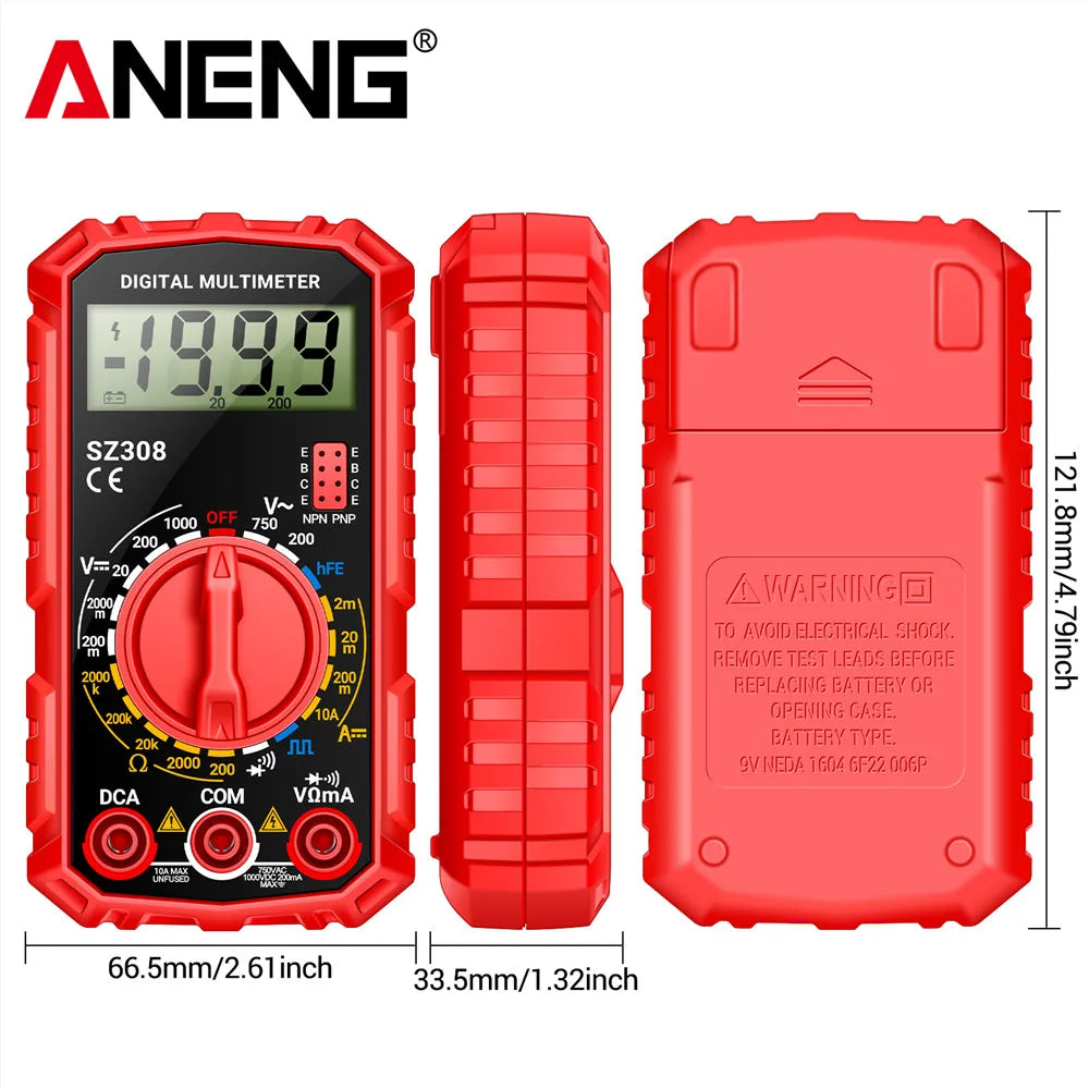 🔧 ANENG SZ308 Digital Multimeter – Square Wave Tester with HFE & Buzzer Accurate Readings • Durable Build • Compact Design
