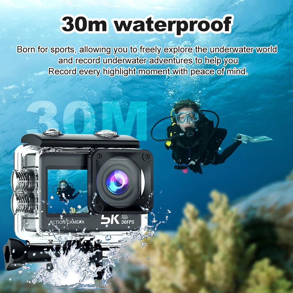 📷 5K Action Camera | 4K60FPS | 🖥️ 2.0" Touch Screen | 🌐 Wi-Fi | 🔭 170° Wide Angle | 💧 30M Waterproof | 🏍️ Helmet Sports Video Recorder
