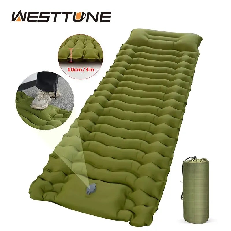 Survival Kit -WESTTUNE Outdoor Inflatable Sleeping Pad with Integrated Pillow and Pump – Lightweight and Thick Camping Mat