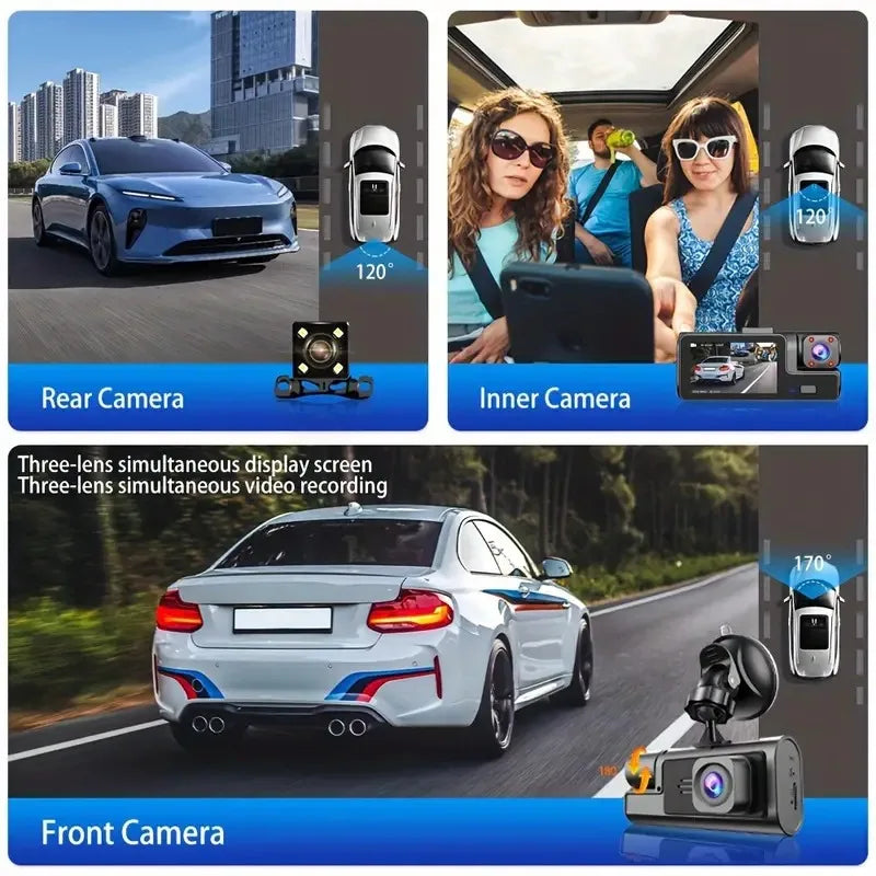 🚗📸 Safety - 3-Camera Dash Cam for Car – Front & Rear 1080P Video Recorder 📡 WiFi Enabled | Night Vision | Dual Lens DVR | Essential Car Accessory