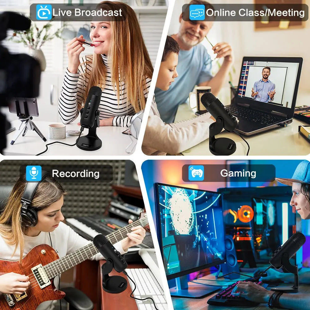 🎙️ Professional Condenser Microphone for Recording, Streaming & Podcasting – With Phone Adapter & Headphone Output