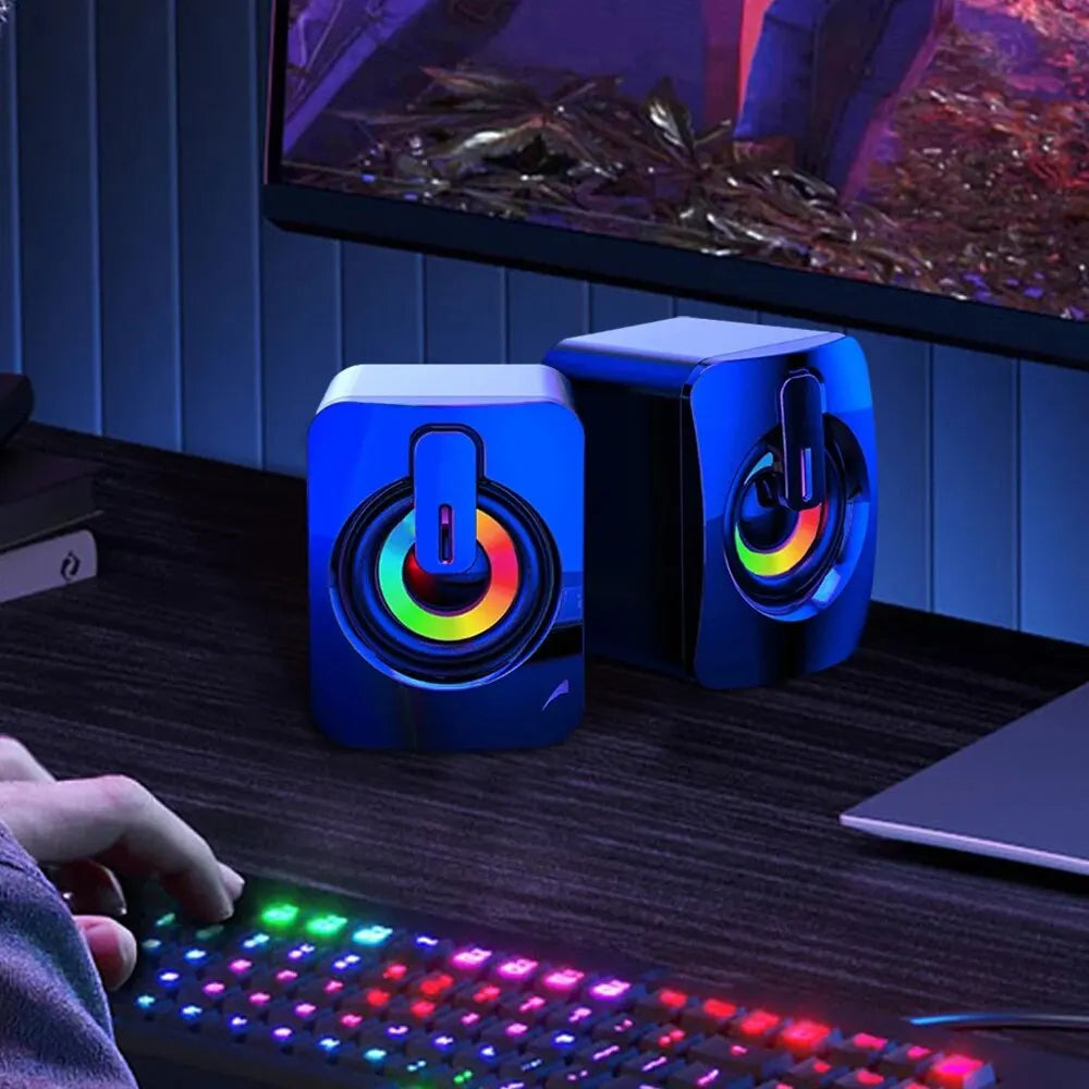 🔊 HiFi Stereo USB Wired Computer Speakers with LED Light & Built-in Microphone – PC Desktop Sound Box