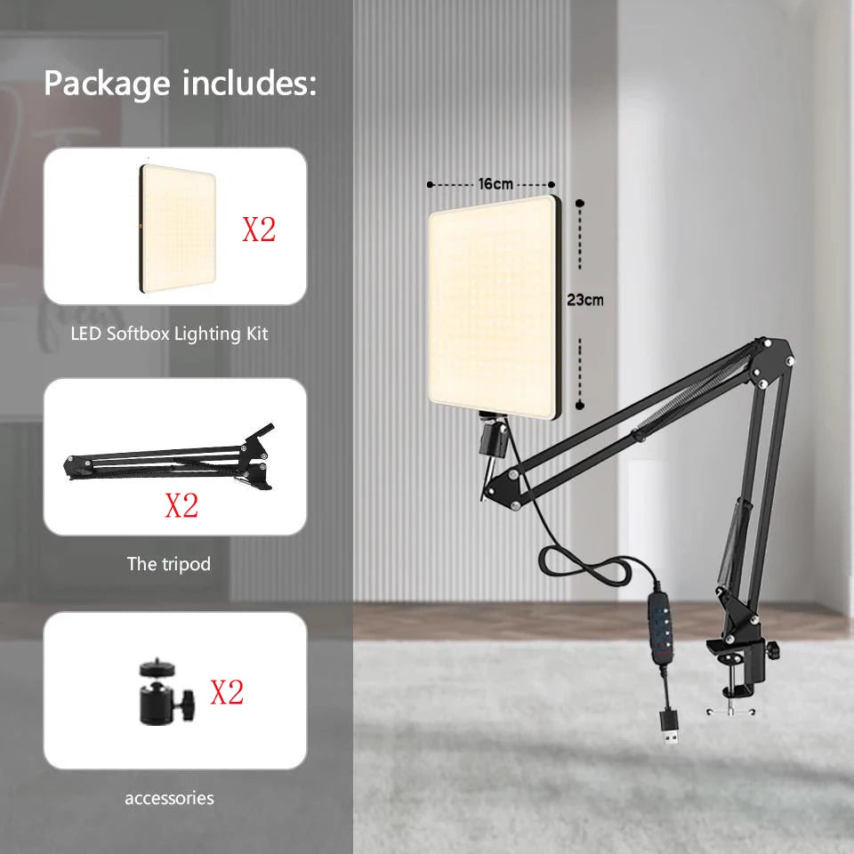 💡 LED Photography Light with Scissor Arm Stand – Selfie & Conference Lamp for Zoom, YouTube, Live Streaming, Photo Studio