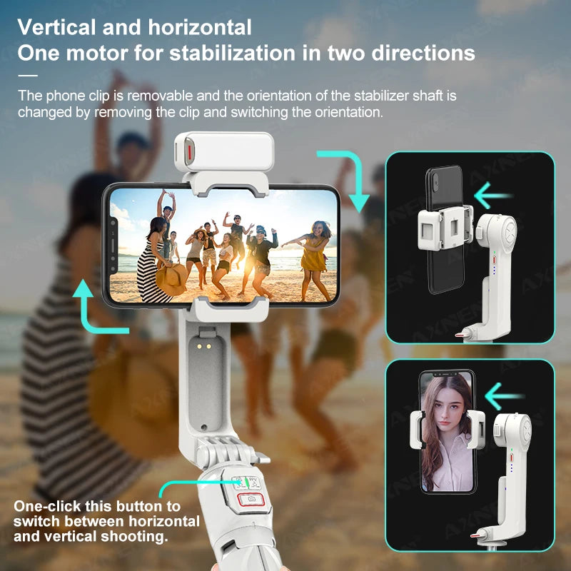📱 AXNEN A10 Handheld Smartphone Gimbal Stabilizer with Fill Light – Extension Rod & Remote Selfie Stick for iPhone, Samsung & Android Devices