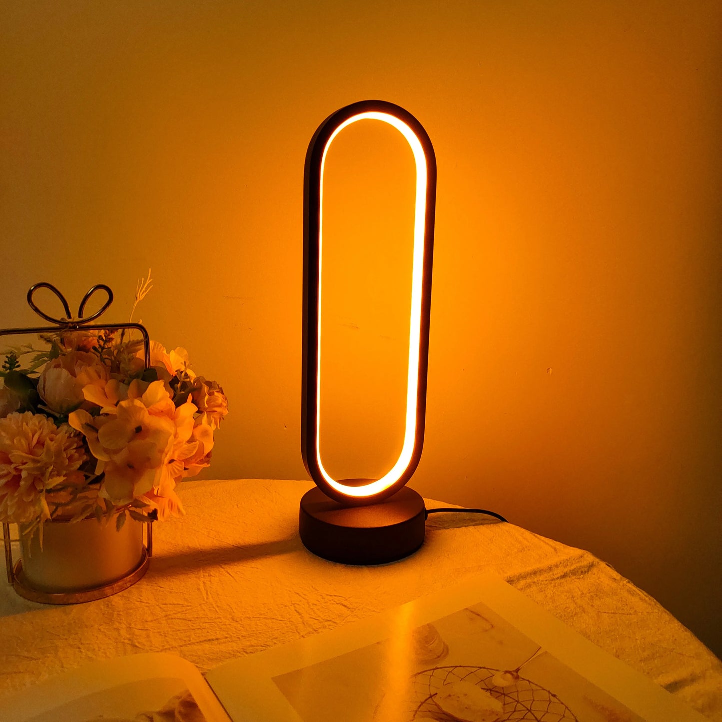 💡 1PC LED Ring Lamp – 3-Color Dimmable Bedside & Living Room Night Light