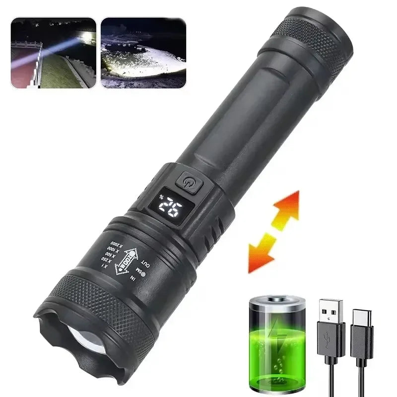 Survival Kit - Heinast LED Rechargeable Zoom Flashlight – Waterproof, Adjustable Focus, Long-Range Beam for Camping & Outdoor Use