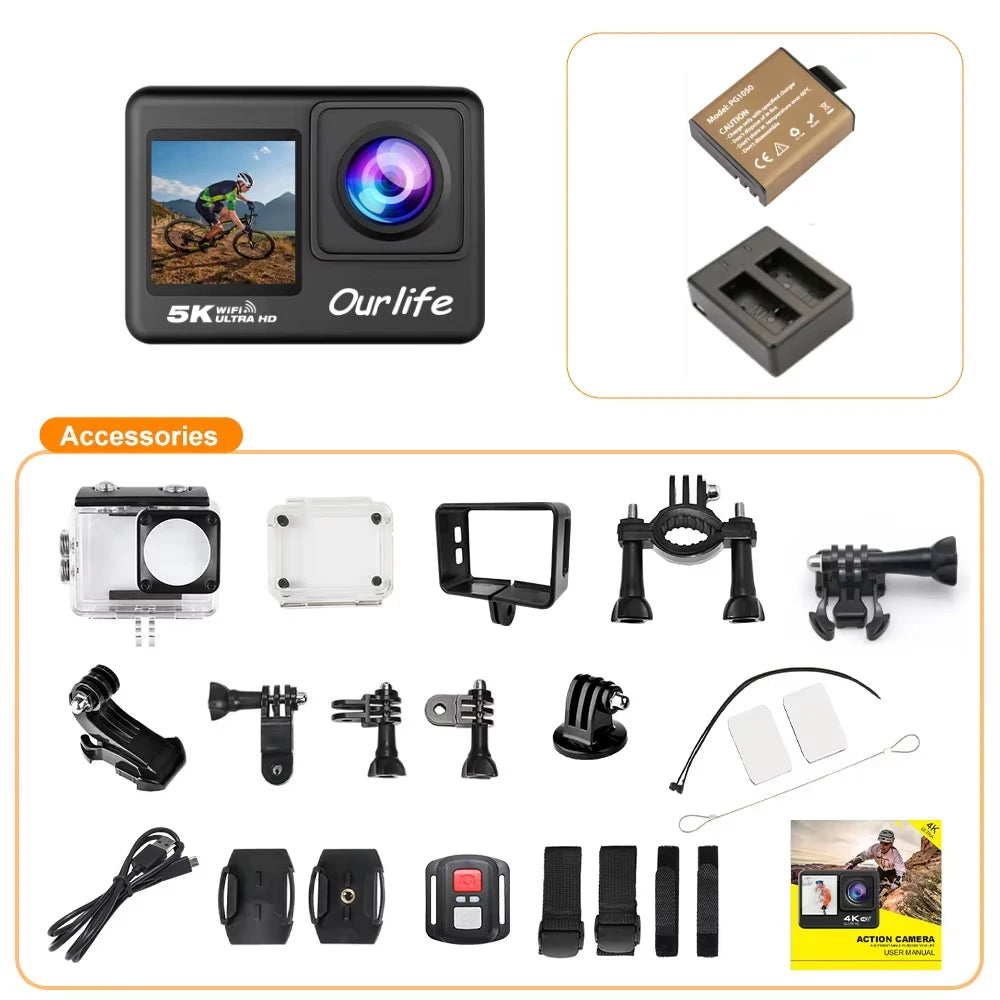 📷 5K Action Camera | 4K60FPS | 🖥️ 2.0" Touch Screen | 🌐 Wi-Fi | 🔭 170° Wide Angle | 💧 30M Waterproof | 🏍️ Helmet Sports Video Recorder
