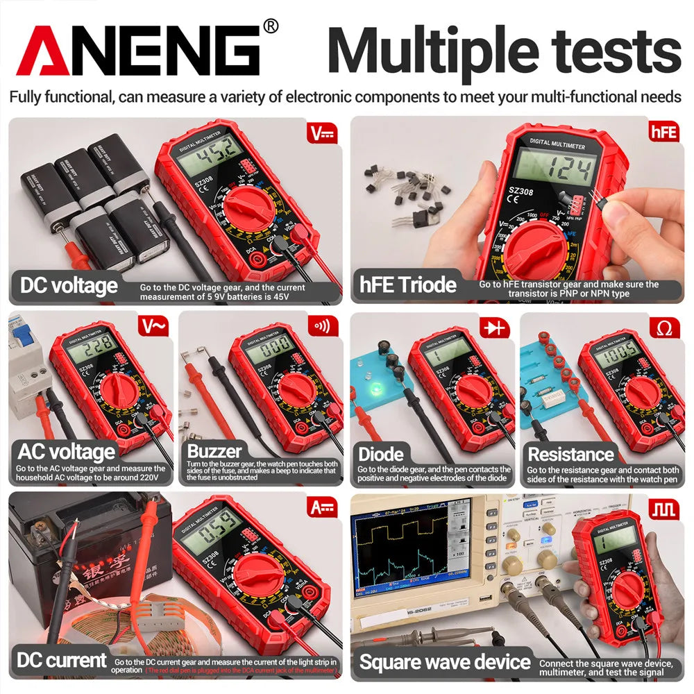 🔧 ANENG SZ308 Digital Multimeter – Square Wave Tester with HFE & Buzzer Accurate Readings • Durable Build • Compact Design