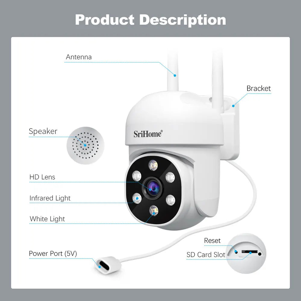 📡Security -  Srihome SH061 Wireless PTZ Monitoring Camera 🎥 1080P HD | 🤖 AI Human Detection | 🌙 Night Vision | 🏠 Home Security | 📹 Video Surveillance CCTV