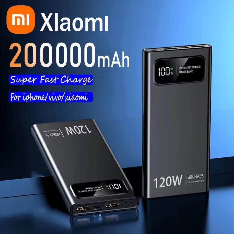 🔋 Xiaomi 200,000mAh Power Bank – 120W Super Fast Charging with Digital Display | High-Capacity Portable Battery for iPhone, Samsung & Huawei