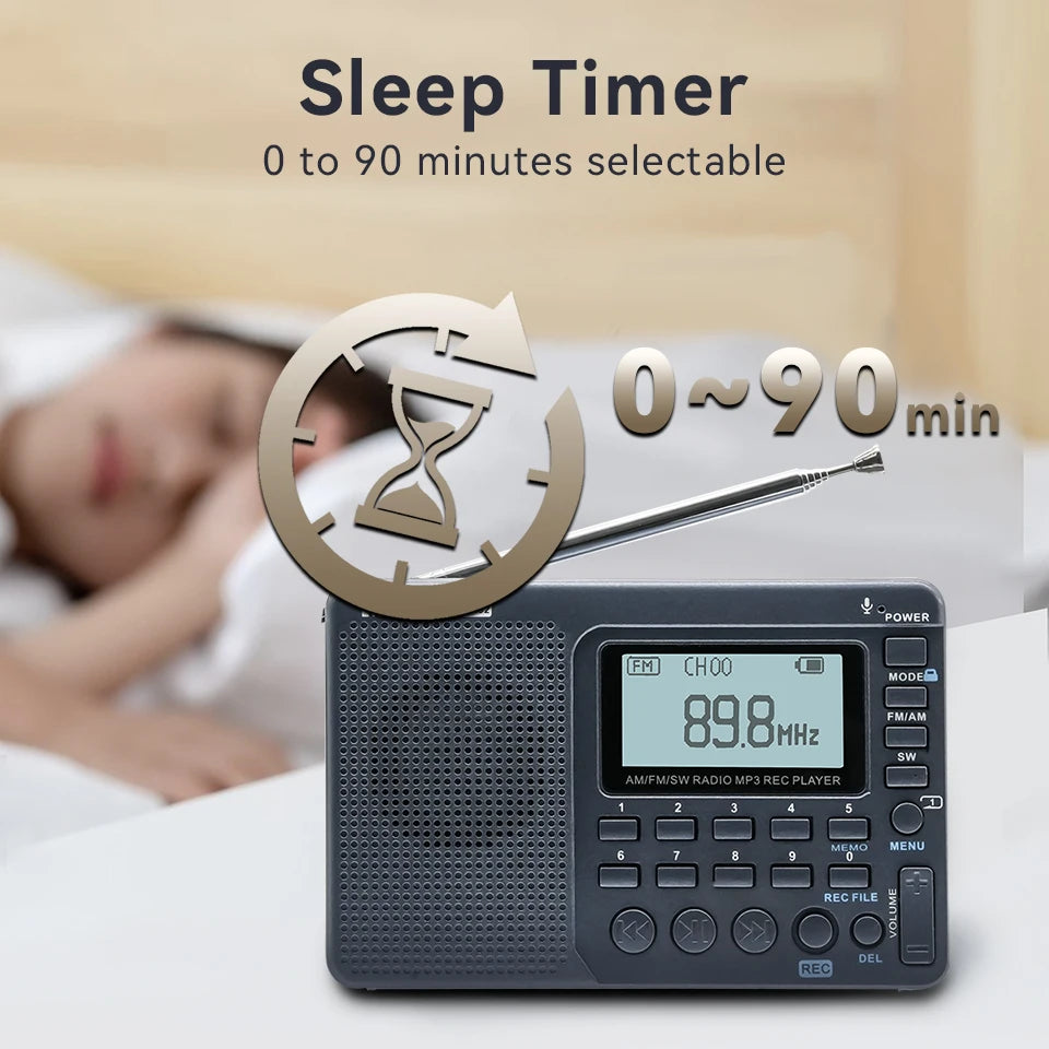 RETEKESS V115 Compact Radio – Multi-Band FM AM SW, Rechargeable with USB Recording & Loudspeaker for Elders