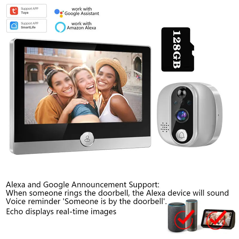 🔔 Security - Tuya Smart WiFi Video Doorbell – 1080P Peephole Camera with 4.3" Display