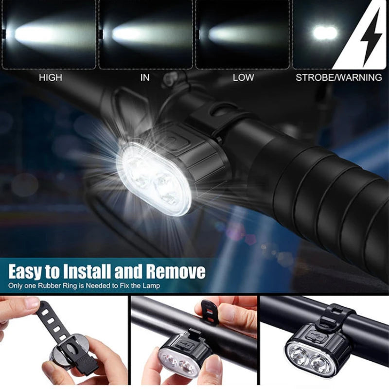 🚴‍♂️ Cycling Bike Front & Rear Light Set – USB Rechargeable Waterproof MTB Headlight & Taillight LED Lantern Accessories