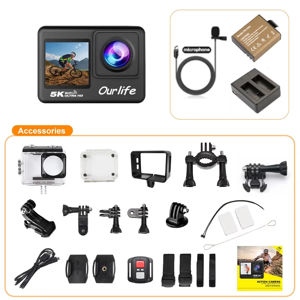 📷 5K Action Camera | 4K60FPS | 🖥️ 2.0" Touch Screen | 🌐 Wi-Fi | 🔭 170° Wide Angle | 💧 30M Waterproof | 🏍️ Helmet Sports Video Recorder