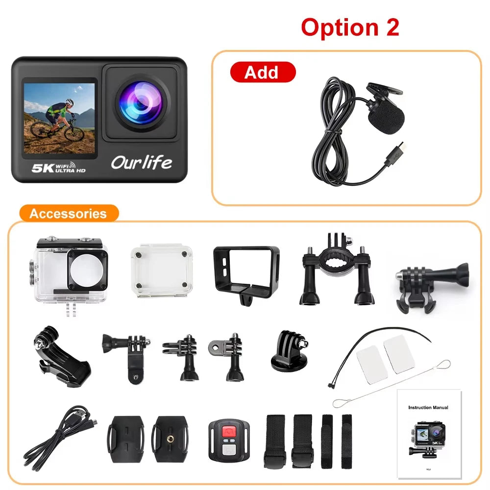 📷 5K Action Camera | 4K60FPS | 🖥️ 2.0" Touch Screen | 🌐 Wi-Fi | 🔭 170° Wide Angle | 💧 30M Waterproof | 🏍️ Helmet Sports Video Recorder