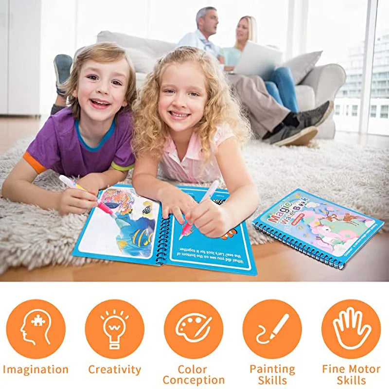 📚✨ Magic Water Drawing Book – Reusable Montessori Sensory Toy