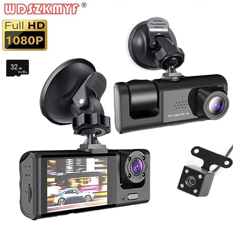 🚗📹 safety -  1080P Triple‑Lens Dash Cam – Front, Rear & Interior Cameras with IR Night Vision