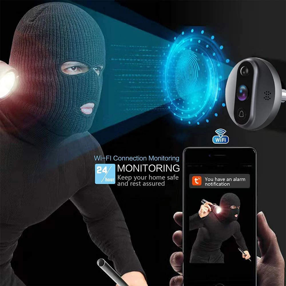 🔔 Security - 4.3" 3MP WiFi Digital Eye Doorbell Peephole Viewer | Tuya Smart Life APP | Battery Powered | 2.4GHz | PIR Camera | Alexa & Google Compatible | Audio & Video