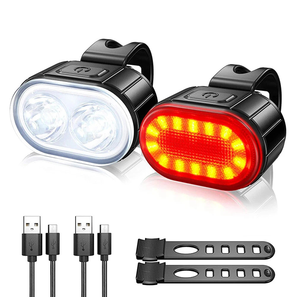🚴‍♂️ Cycling Bike Front & Rear Light Set – USB Rechargeable Waterproof MTB Headlight & Taillight LED Lantern Accessories