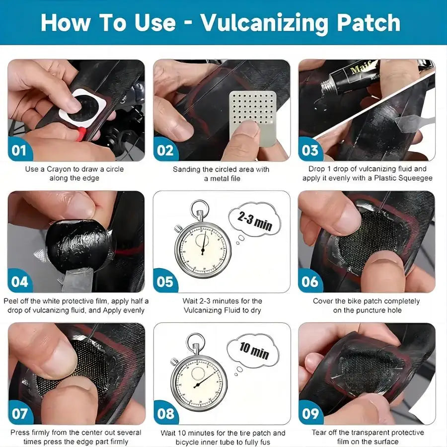 🚴‍♂️🔧 Bike Tire Repair Kit – Patches, Tire Film, Grinding Tool & Crowbar