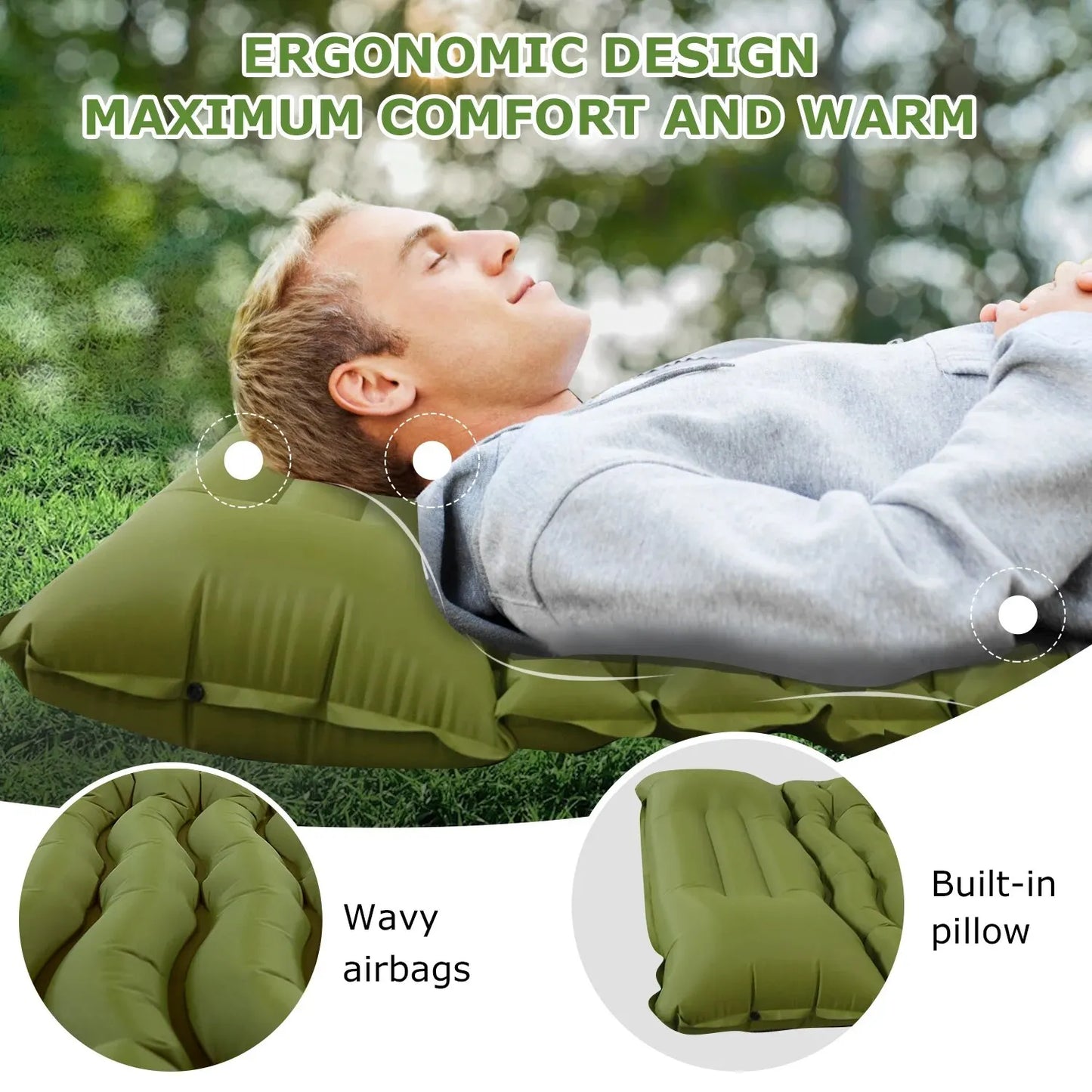 Survival Kit -WESTTUNE Outdoor Inflatable Sleeping Pad with Integrated Pillow and Pump – Lightweight and Thick Camping Mat
