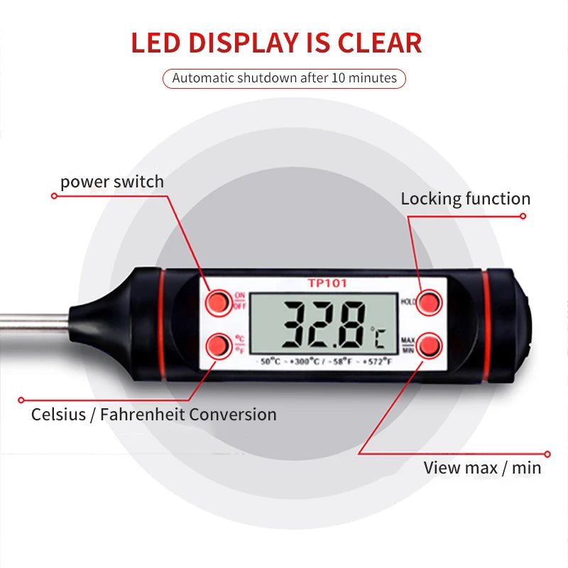 🌡️ Digital Kitchen Food Thermometer – Electronic Probe with LCD Display for Baking, Liquids, Meat & Grill Cooking