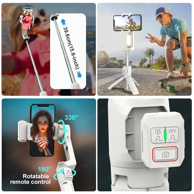 📱 AXNEN A10 Handheld Smartphone Gimbal Stabilizer with Fill Light – Extension Rod & Remote Selfie Stick for iPhone, Samsung & Android Devices