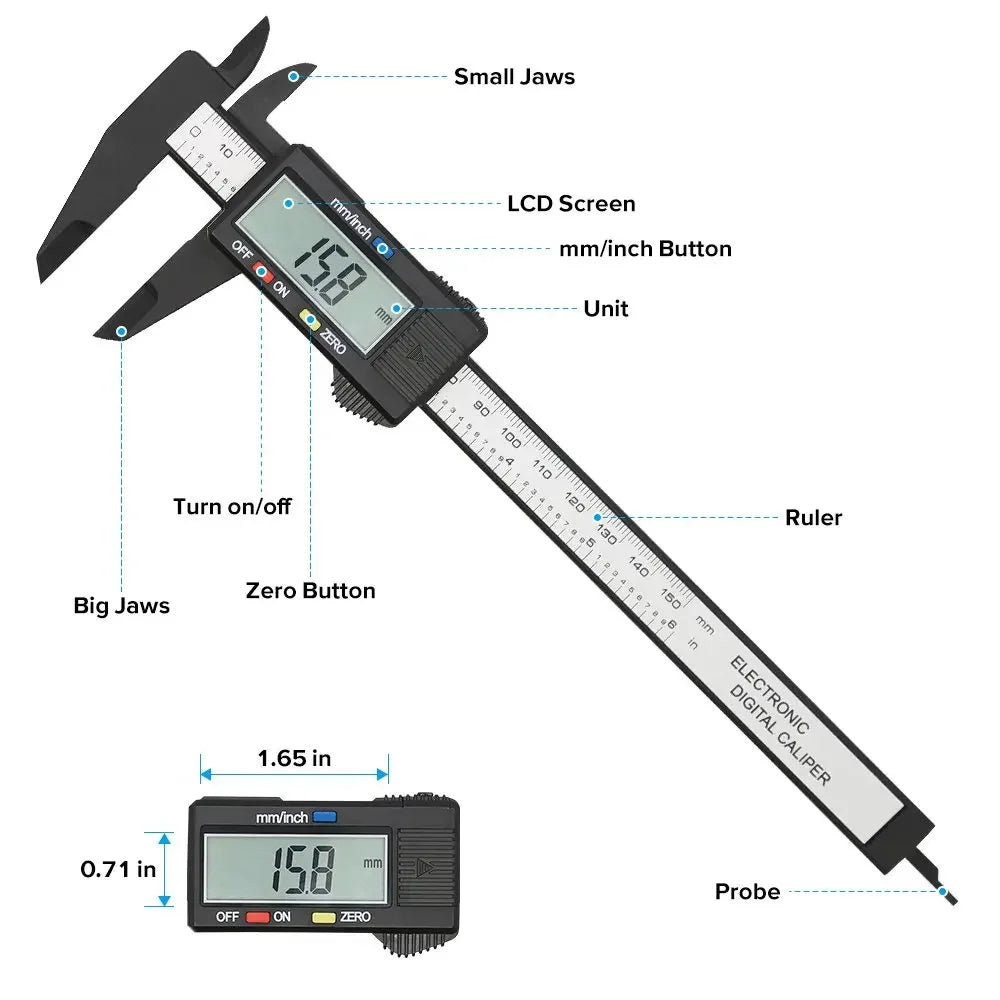 150mm / 100mm Electronic Digital Caliper Carbon Fiber Dial Vernier Caliper Gauge Micrometer Measuring Tool Digital Ruler