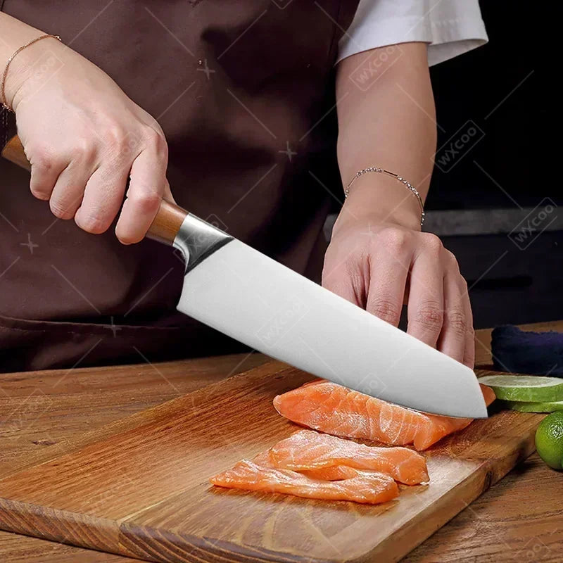 🔪 Professional Japanese Santoku Chef Knife – Stainless Steel Meat Cleaver & Fish Fillet Slicing Knife | Multipurpose Kitchen Cooking Tool