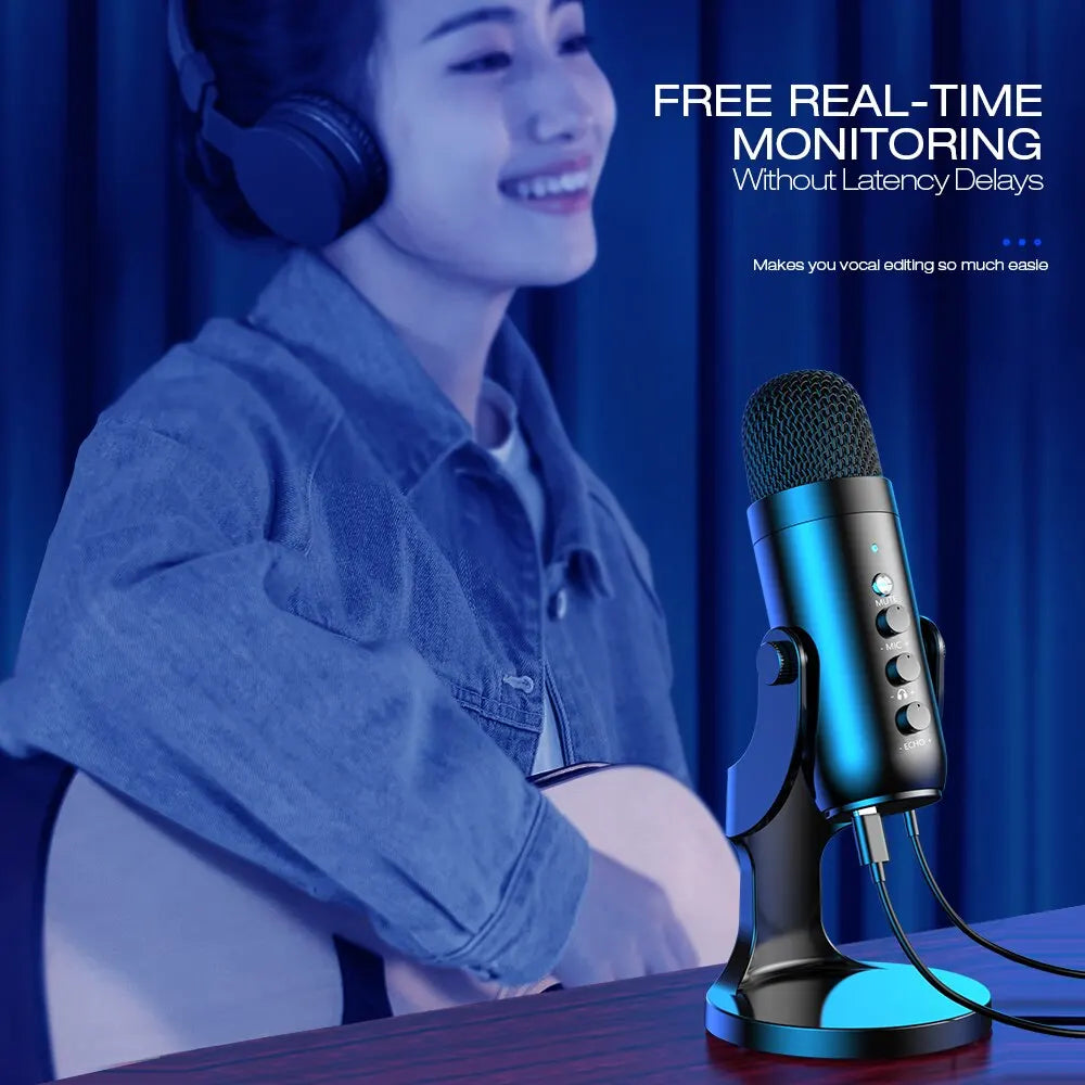 🎙️ Professional Condenser Microphone for Recording, Streaming & Podcasting – With Phone Adapter & Headphone Output
