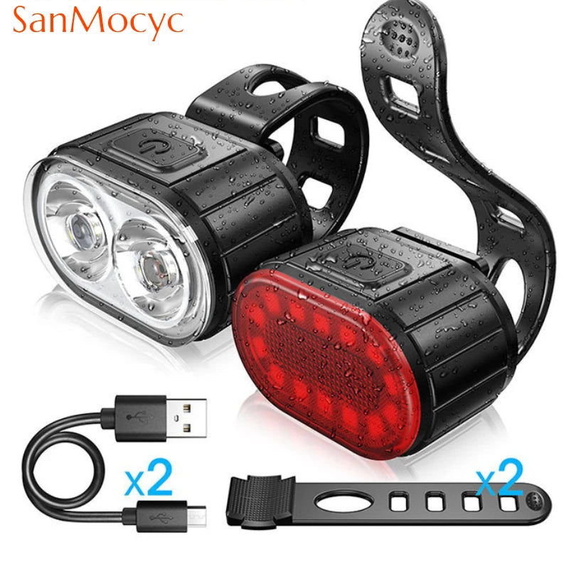 🚴‍♂️ Cycling Bike Front & Rear Light Set – USB Rechargeable Waterproof MTB Headlight & Taillight LED Lantern Accessories