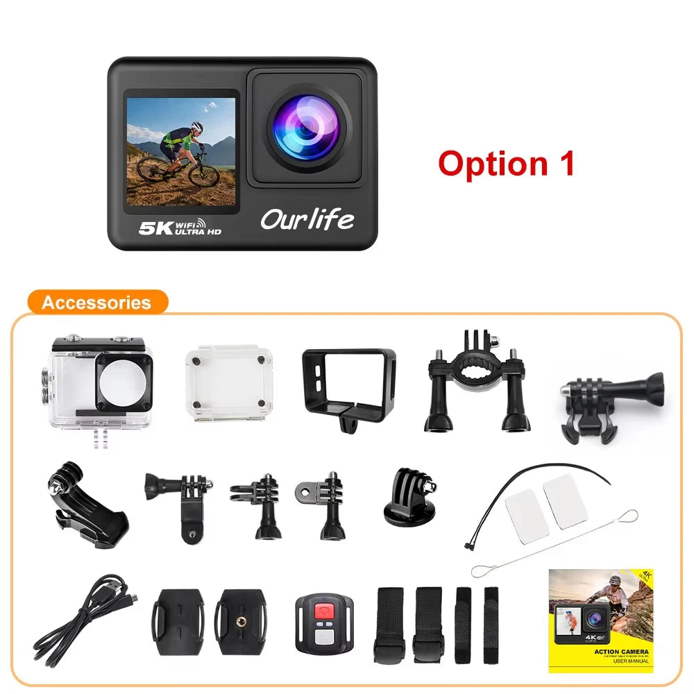📷 5K Action Camera | 4K60FPS | 🖥️ 2.0" Touch Screen | 🌐 Wi-Fi | 🔭 170° Wide Angle | 💧 30M Waterproof | 🏍️ Helmet Sports Video Recorder