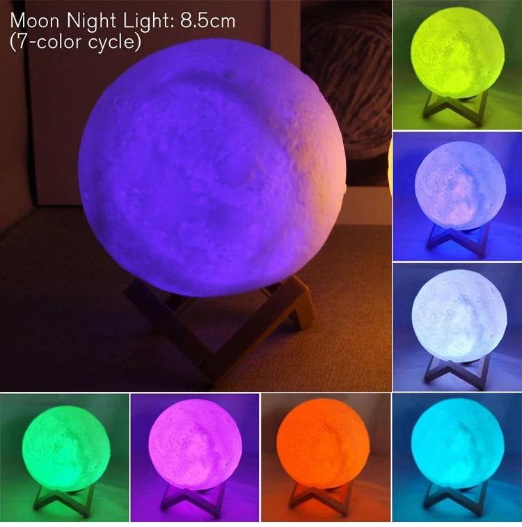 🌙 8cm Moon Lamp – LED Night Light with Stand | Battery Powered Starry Lamp for Bedroom & Kids Gift